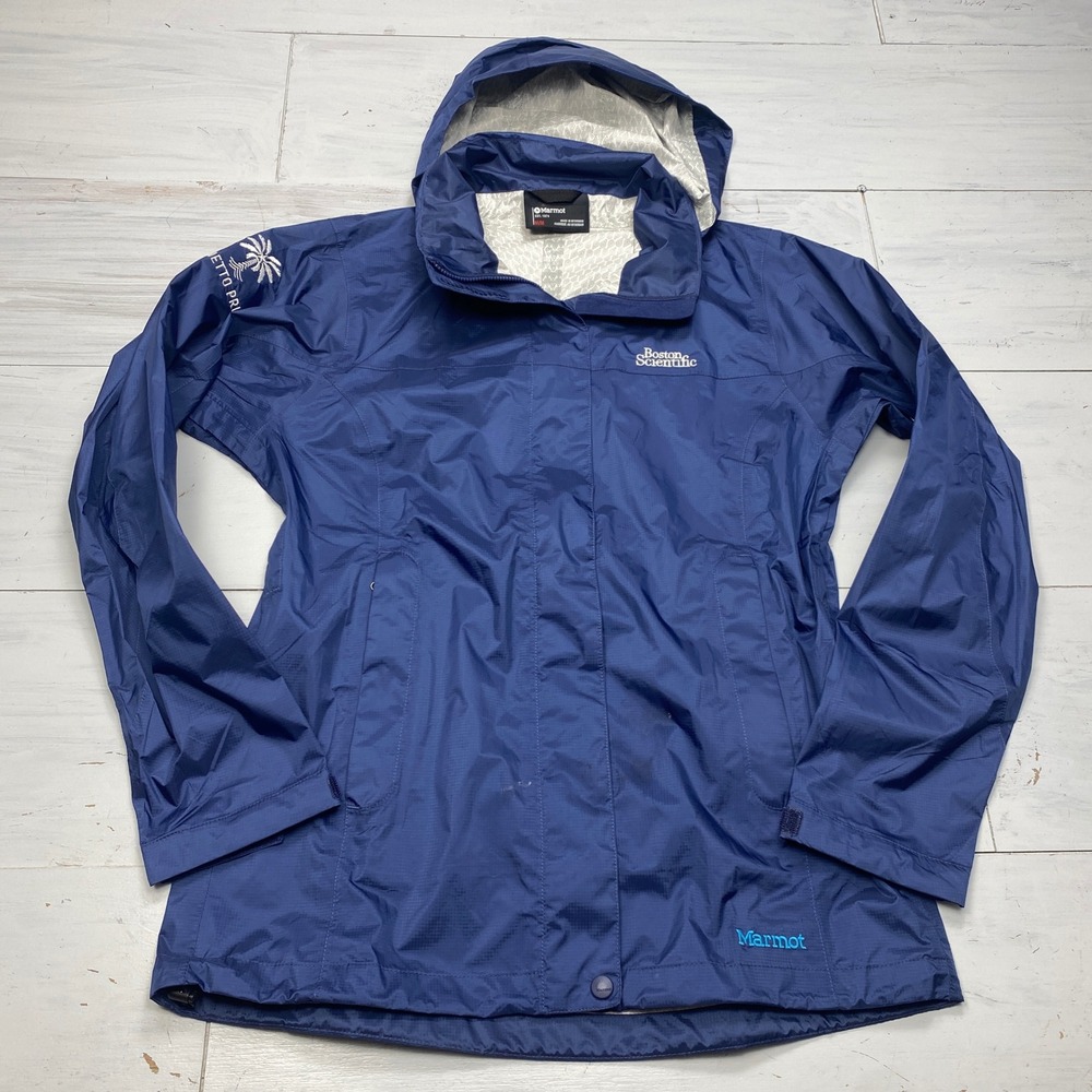 Marmot PreCip Eco Rain Jacket Womens Medium Blue Waterproof Hooded Shell M13896